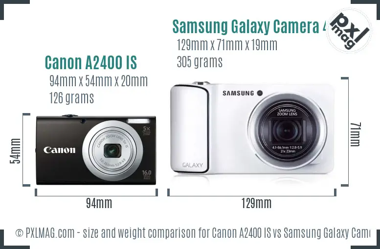 Canon A2400 IS vs Samsung Galaxy Camera 4G size comparison