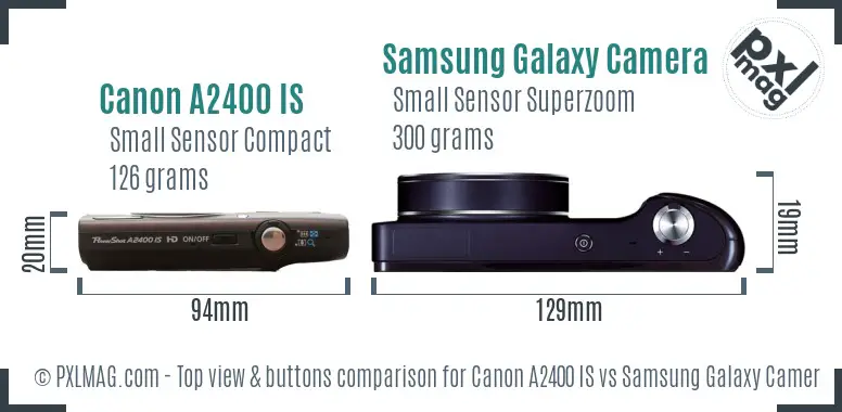Canon A2400 IS vs Samsung Galaxy Camera top view buttons comparison