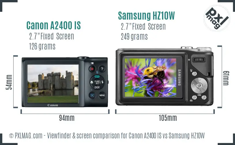 Canon A2400 IS vs Samsung HZ10W Screen and Viewfinder comparison