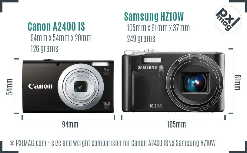 Canon A2400 IS vs Samsung HZ10W size comparison