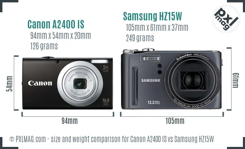 Canon A2400 IS vs Samsung HZ15W size comparison