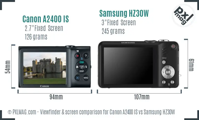 Canon A2400 IS vs Samsung HZ30W Screen and Viewfinder comparison