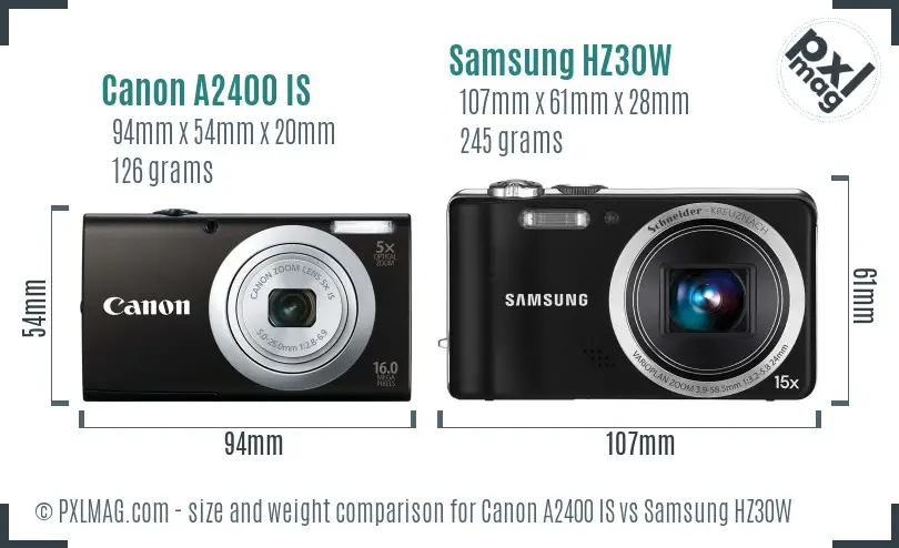 Canon A2400 IS vs Samsung HZ30W size comparison