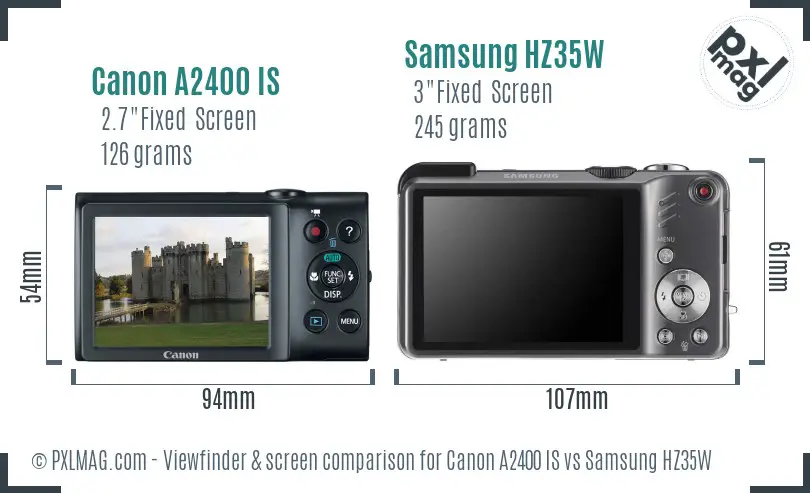 Canon A2400 IS vs Samsung HZ35W Screen and Viewfinder comparison