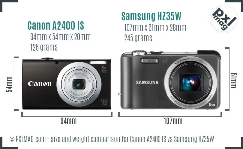 Canon A2400 IS vs Samsung HZ35W size comparison