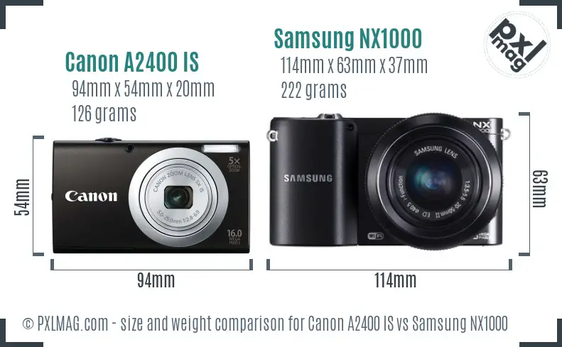 Canon A2400 IS vs Samsung NX1000 size comparison