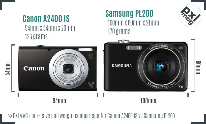 Canon A2400 IS vs Samsung PL200 size comparison Canon A2400 IS vs Samsung PL200 size comparison