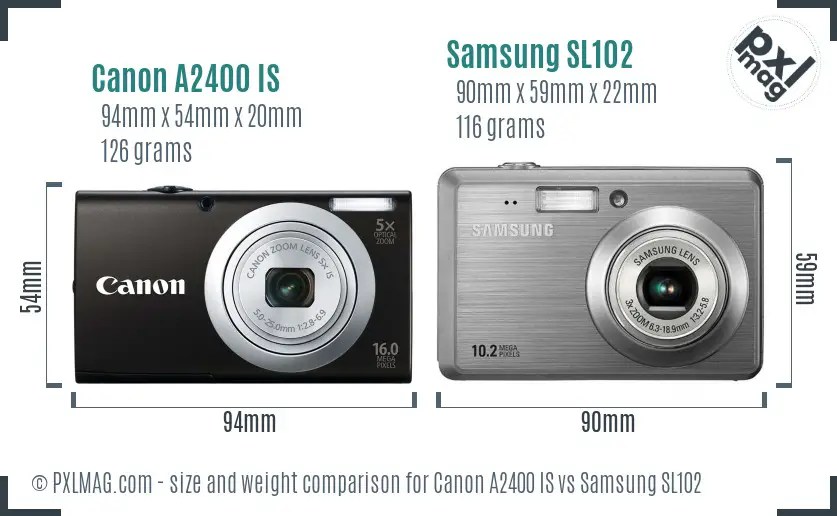 Canon A2400 IS vs Samsung SL102 size comparison