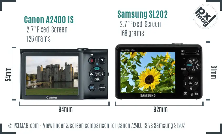 Canon A2400 IS vs Samsung SL202 Screen and Viewfinder comparison