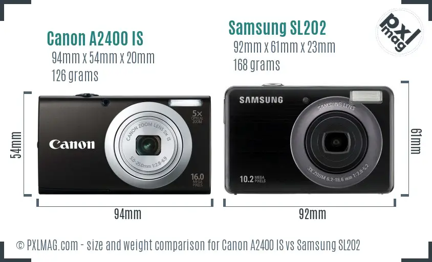 Canon A2400 IS vs Samsung SL202 size comparison