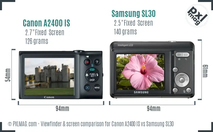 Canon A2400 IS vs Samsung SL30 Screen and Viewfinder comparison