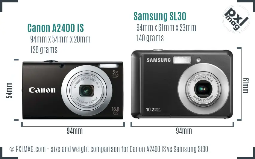 Canon A2400 IS vs Samsung SL30 size comparison