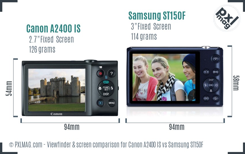 Canon A2400 IS vs Samsung ST150F Screen and Viewfinder comparison