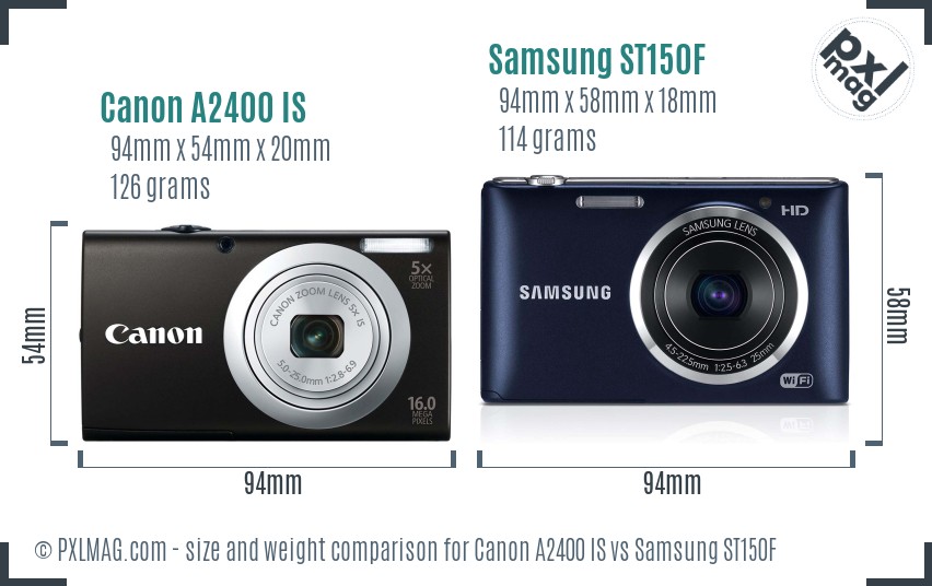 Canon A2400 IS vs Samsung ST150F size comparison