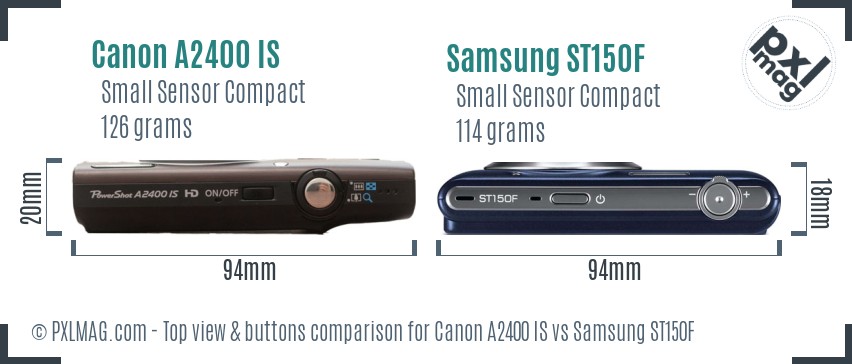 Canon A2400 IS vs Samsung ST150F top view buttons comparison
