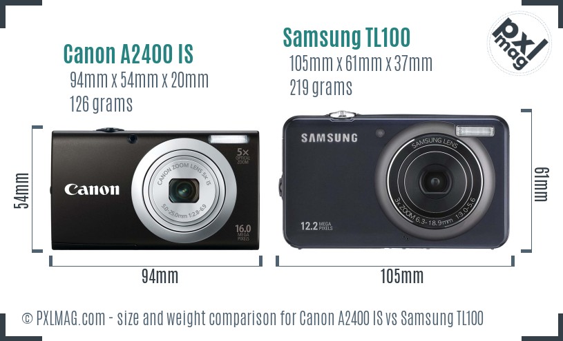 Canon A2400 IS vs Samsung TL100 size comparison