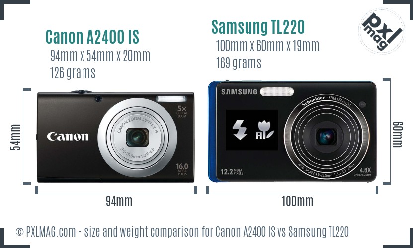 Canon A2400 IS vs Samsung TL220 size comparison