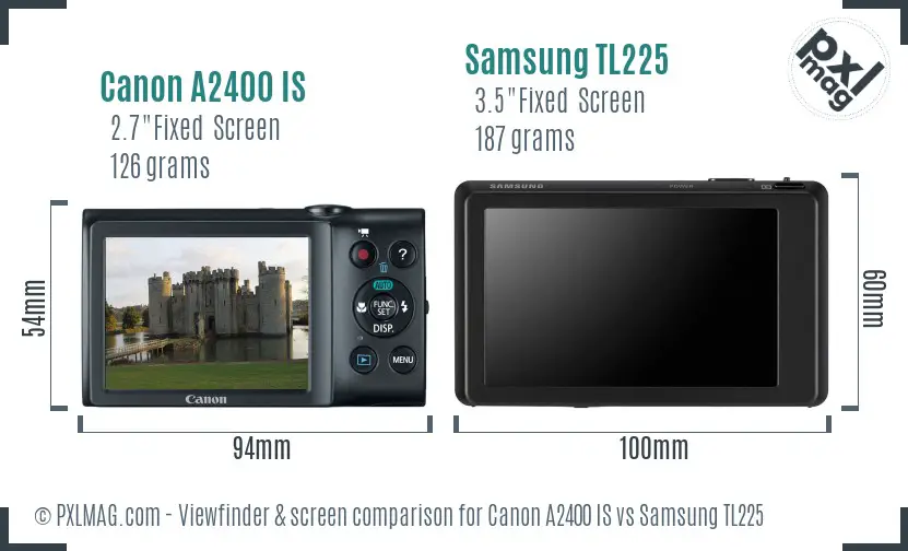 Canon A2400 IS vs Samsung TL225 Screen and Viewfinder comparison