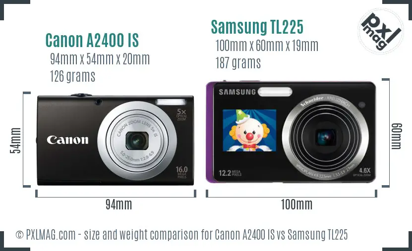 Canon A2400 IS vs Samsung TL225 size comparison
