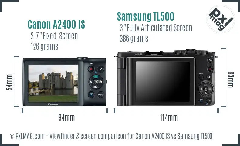 Canon A2400 IS vs Samsung TL500 Screen and Viewfinder comparison