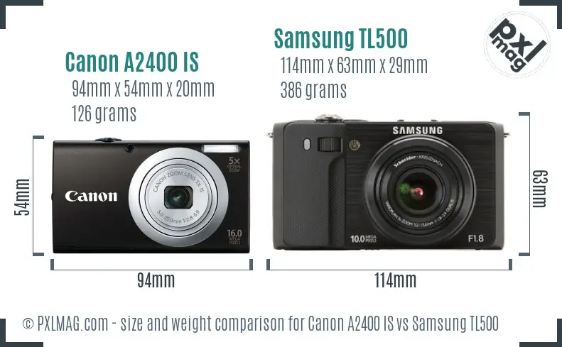 Canon A2400 IS vs Samsung TL500 size comparison Canon A2400 IS vs Samsung TL500 size comparison