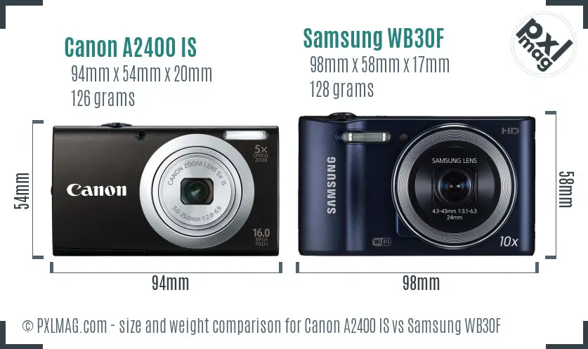 Canon A2400 IS vs Samsung WB30F size comparison