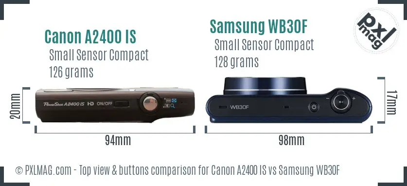 Canon A2400 IS vs Samsung WB30F top view buttons comparison