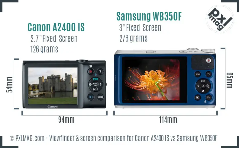Canon A2400 IS vs Samsung WB350F Screen and Viewfinder comparison