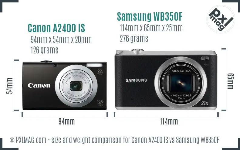 Canon A2400 IS vs Samsung WB350F size comparison