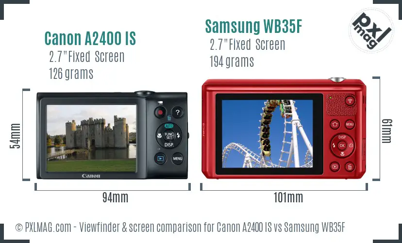 Canon A2400 IS vs Samsung WB35F Screen and Viewfinder comparison