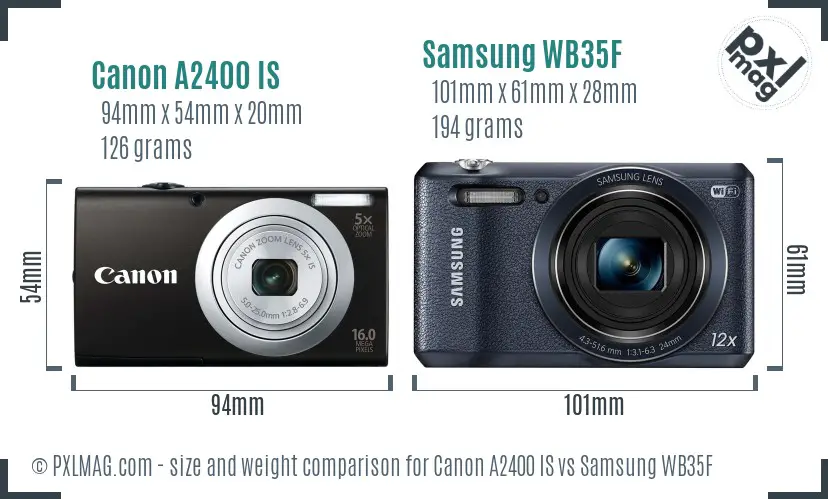 Canon A2400 IS vs Samsung WB35F size comparison