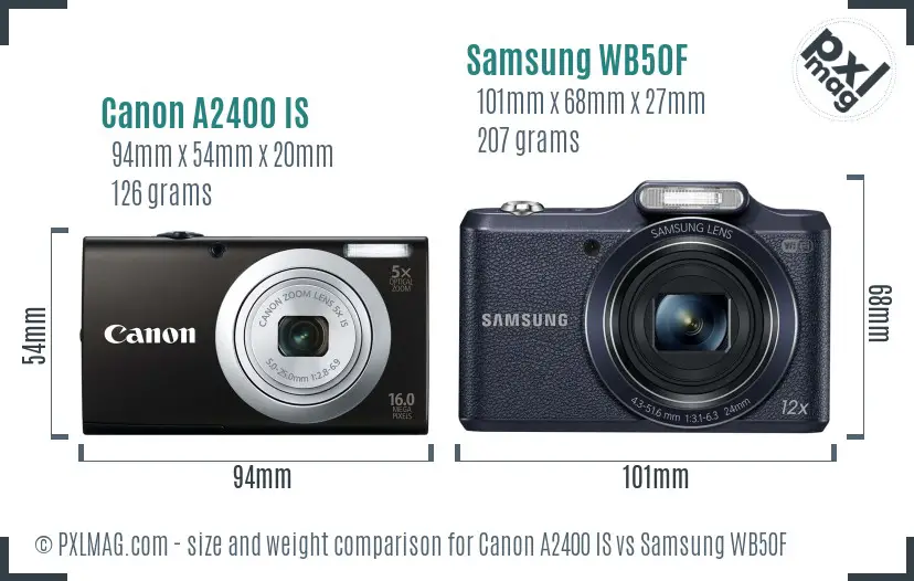 Canon A2400 IS vs Samsung WB50F size comparison Canon A2400 IS vs Samsung WB50F size comparison