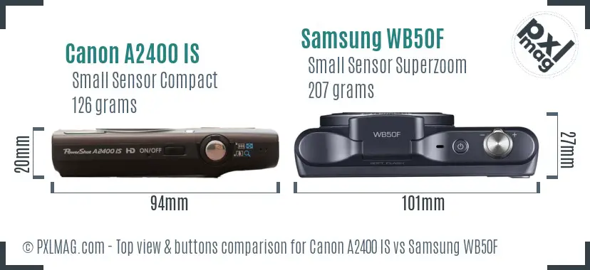 Canon A2400 IS vs Samsung WB50F top view buttons comparison Canon A2400 IS vs Samsung WB50F top view buttons comparison