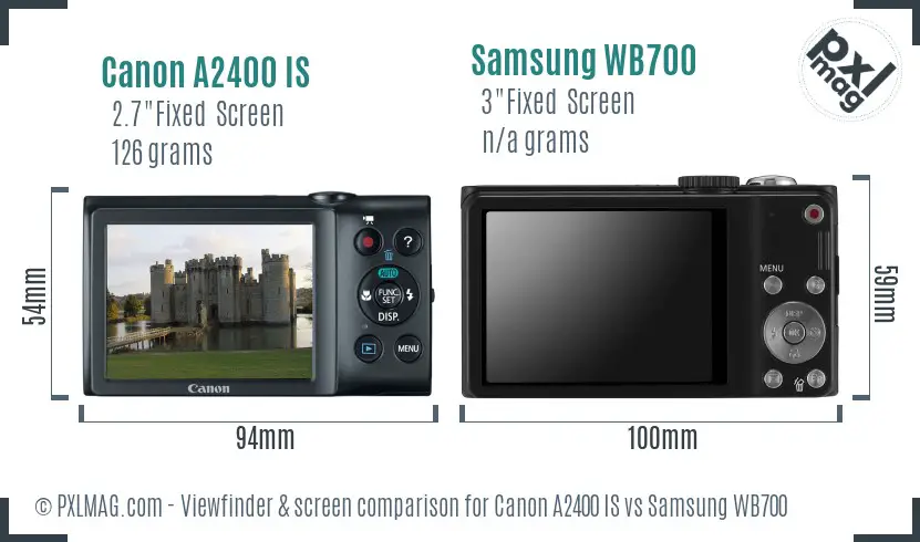 Canon A2400 IS vs Samsung WB700 Screen and Viewfinder comparison