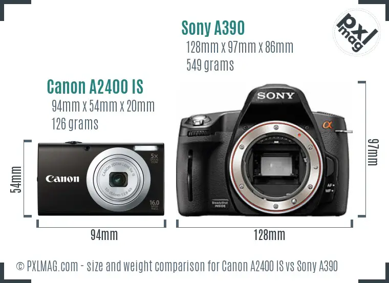 Canon A2400 IS vs Sony A390 size comparison