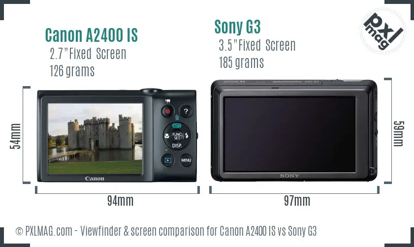 Canon A2400 IS vs Sony G3 Screen and Viewfinder comparison