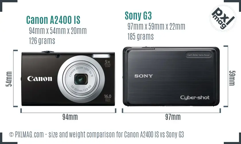 Canon A2400 IS vs Sony G3 size comparison