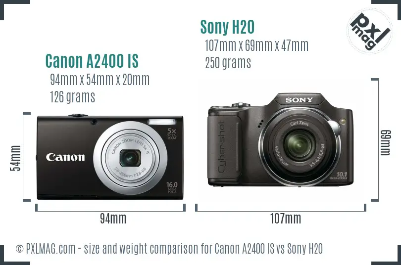 Canon A2400 IS vs Sony H20 size comparison Canon A2400 IS vs Sony H20 size comparison