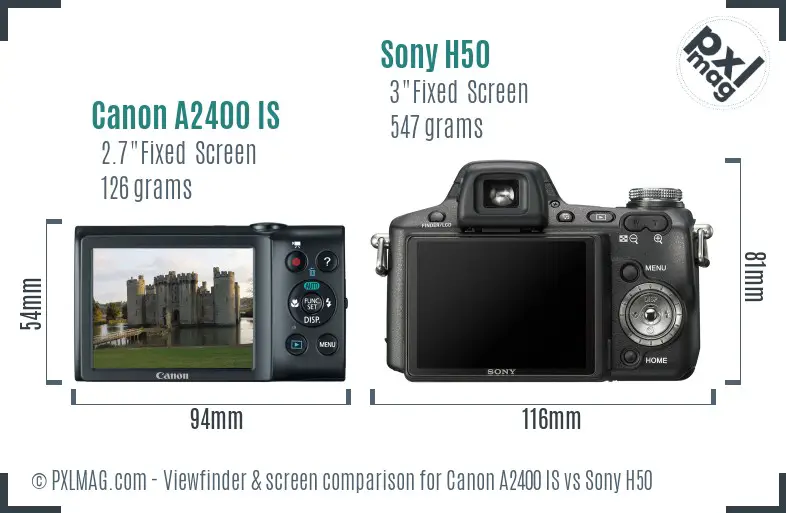 Canon A2400 IS vs Sony H50 Screen and Viewfinder comparison