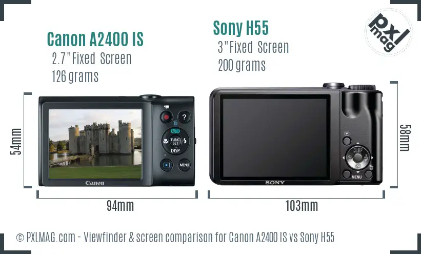 Canon A2400 IS vs Sony H55 Screen and Viewfinder comparison