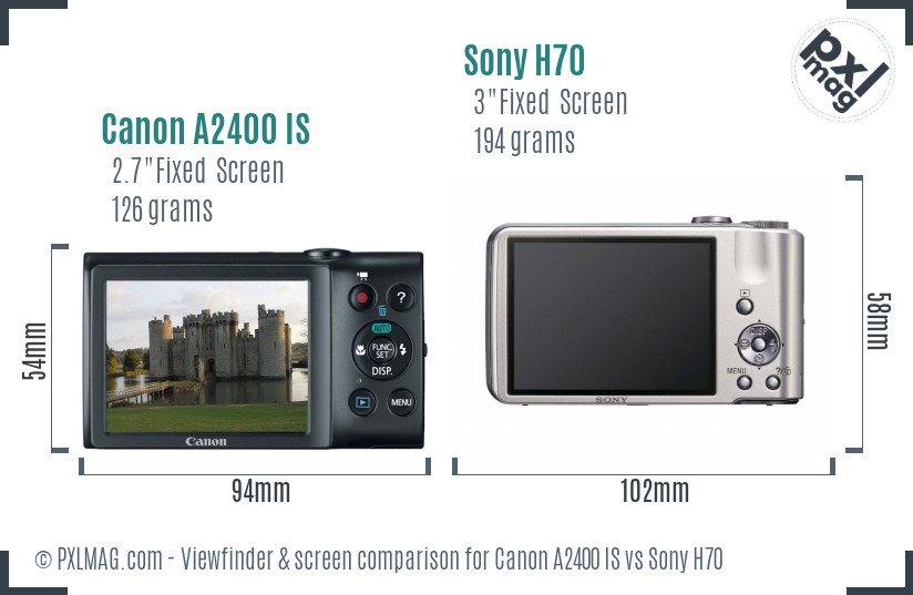 Canon A2400 IS vs Sony H70 Screen and Viewfinder comparison