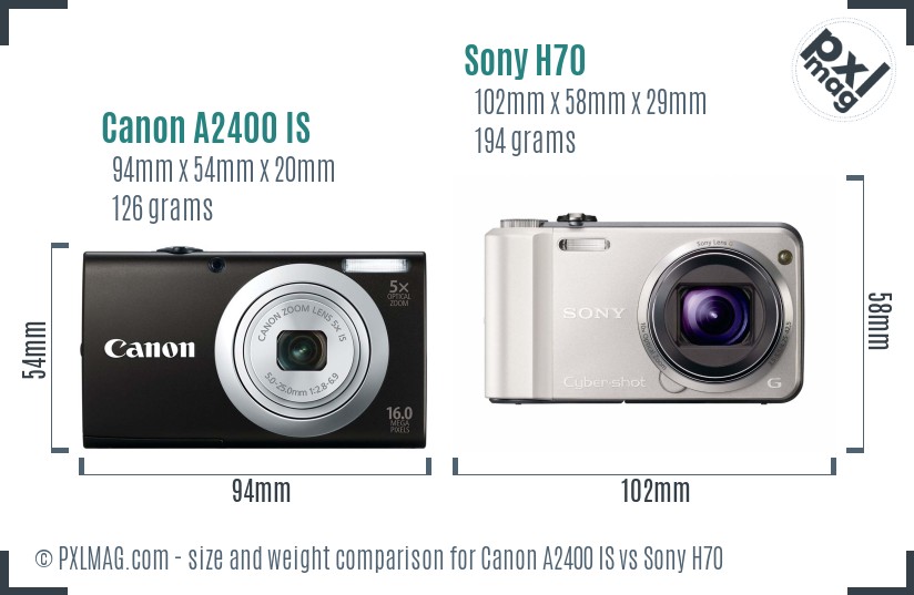 Canon A2400 IS vs Sony H70 size comparison