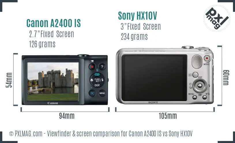 Canon A2400 IS vs Sony HX10V Screen and Viewfinder comparison