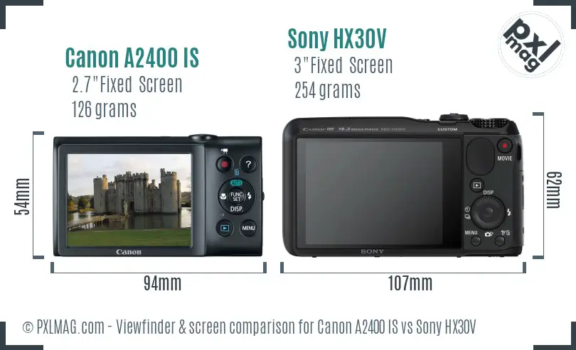 Canon A2400 IS vs Sony HX30V Screen and Viewfinder comparison