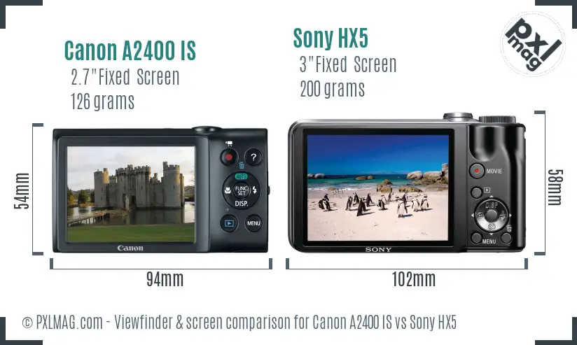 Canon A2400 IS vs Sony HX5 Screen and Viewfinder comparison