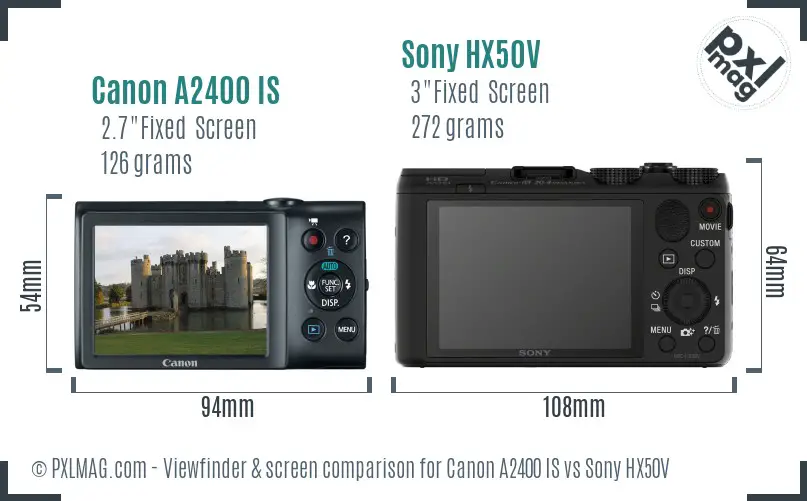 Canon A2400 IS vs Sony HX50V Screen and Viewfinder comparison