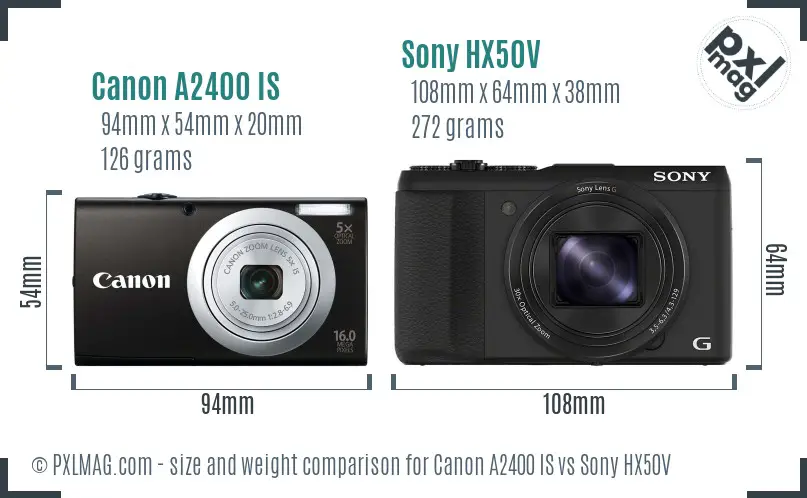 Canon A2400 IS vs Sony HX50V size comparison