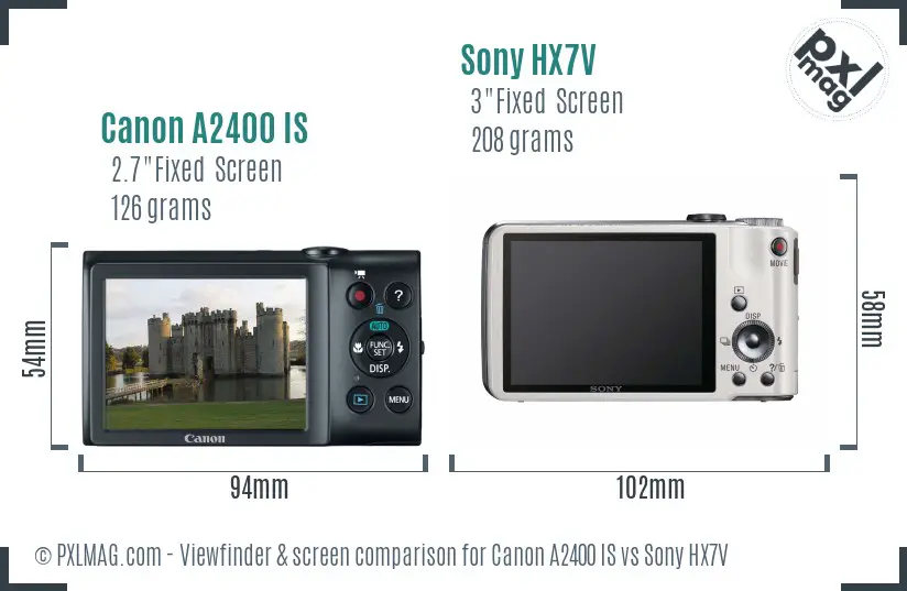 Canon A2400 IS vs Sony HX7V Screen and Viewfinder comparison