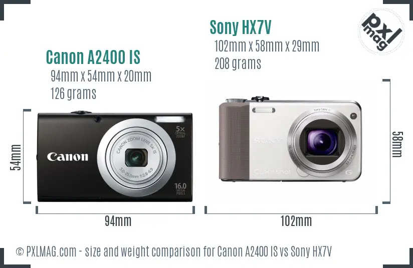 Canon A2400 IS vs Sony HX7V size comparison