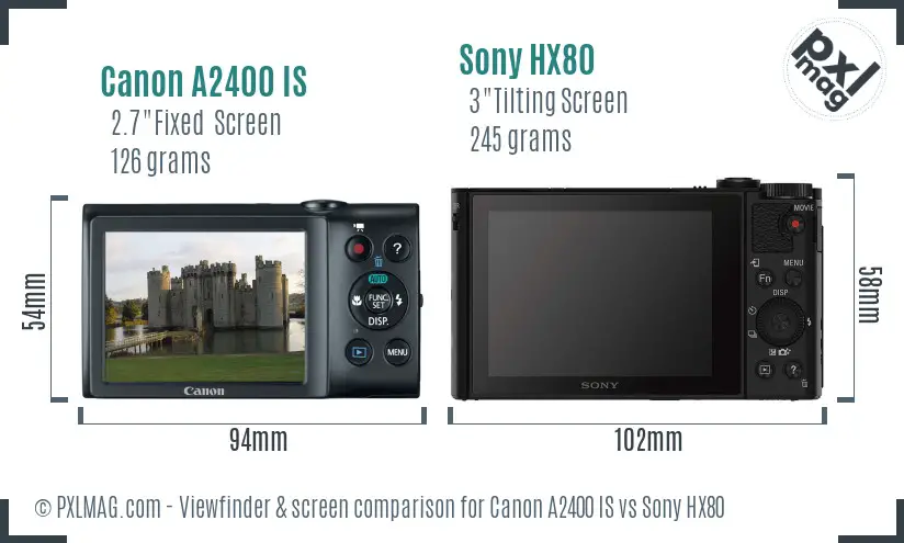 Canon A2400 IS vs Sony HX80 Screen and Viewfinder comparison